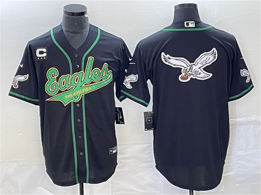 Men's Black Philadelphia Eagles Team Big Logo With C Patch Cool Base Stitched Baseball Jersey